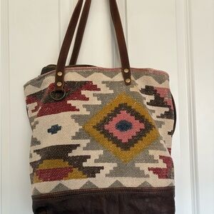 Red and Yellow Geometric Pattern Tote Bag
